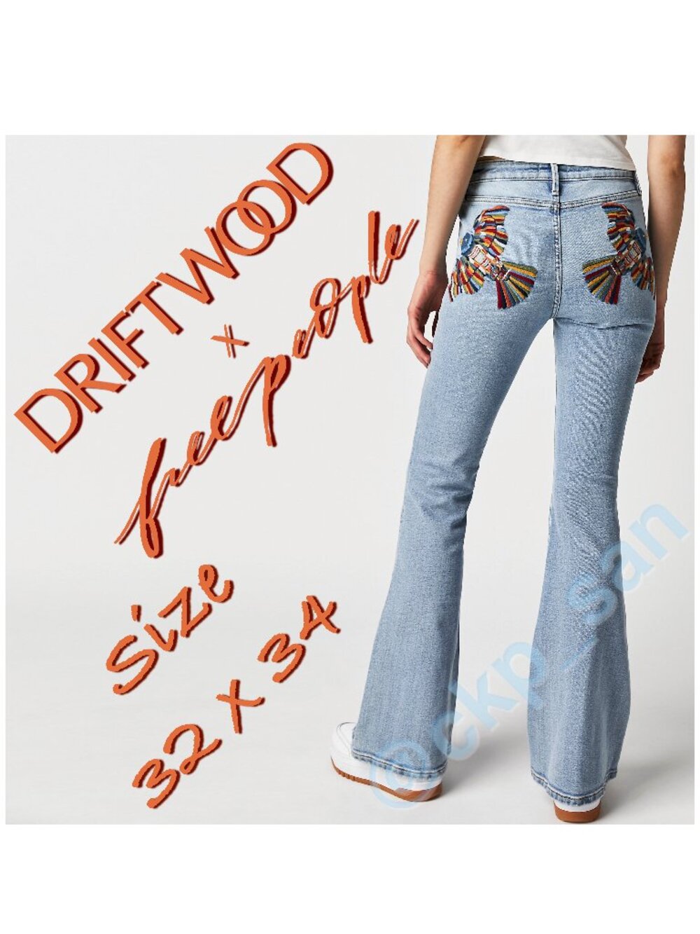 Free People x Driftwood Farrah Embroidered Flare Jeans Sz 32
